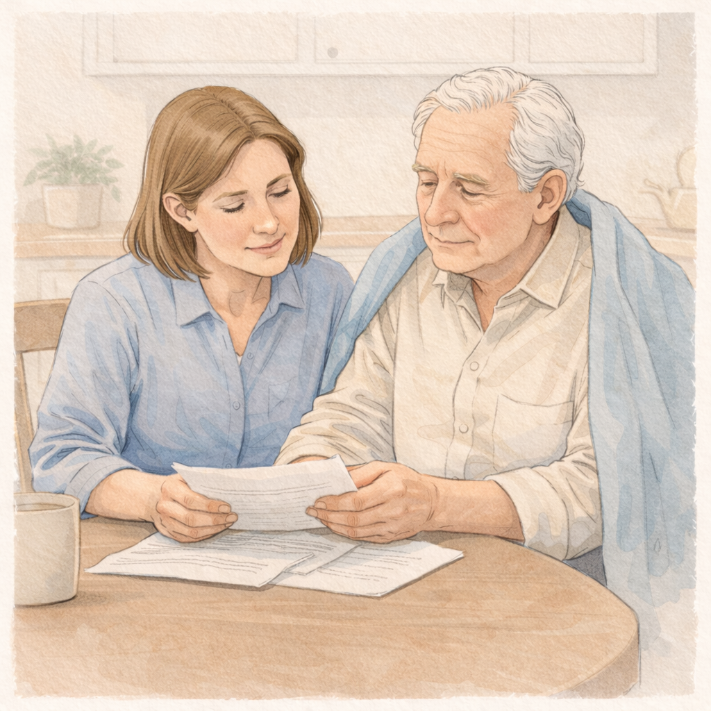 Illustration elder and agency caregiver