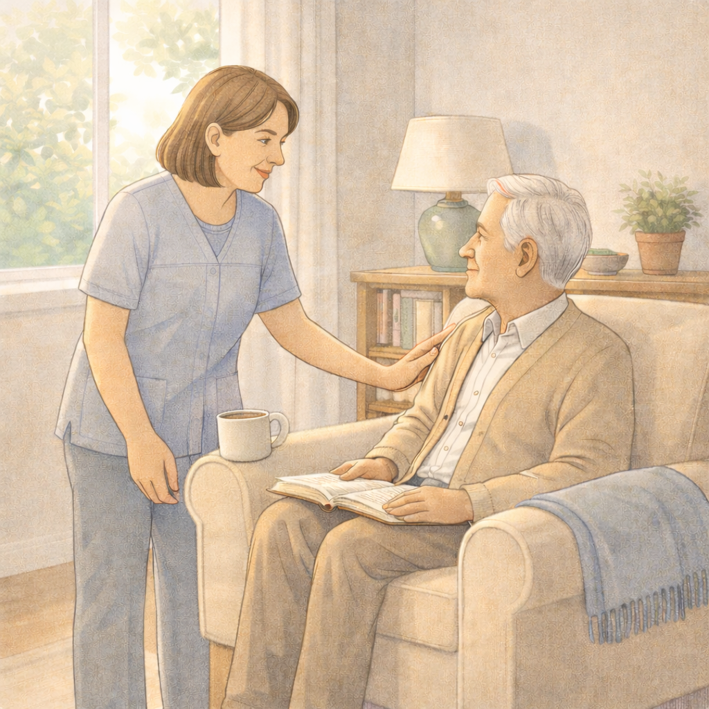 Illustration elder and agency caregiver