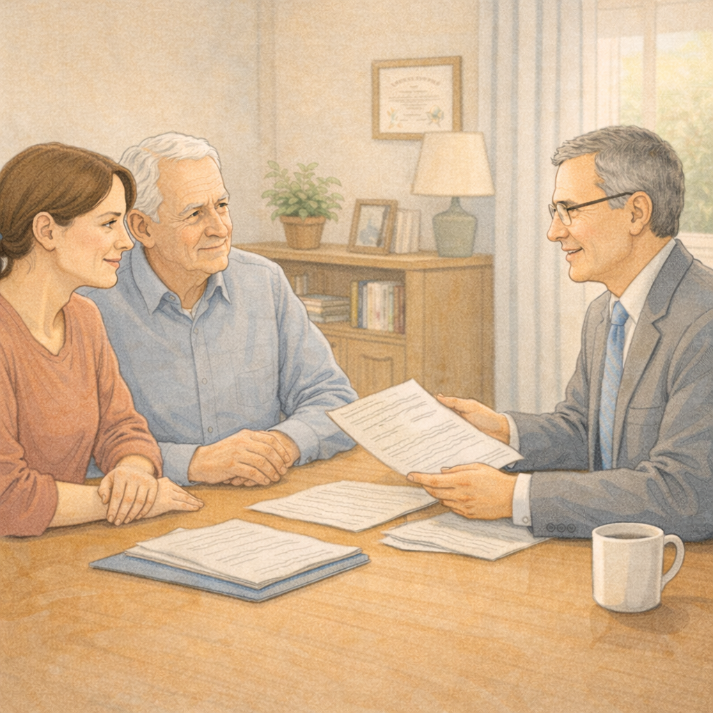 Illustration elder and agency caregiver