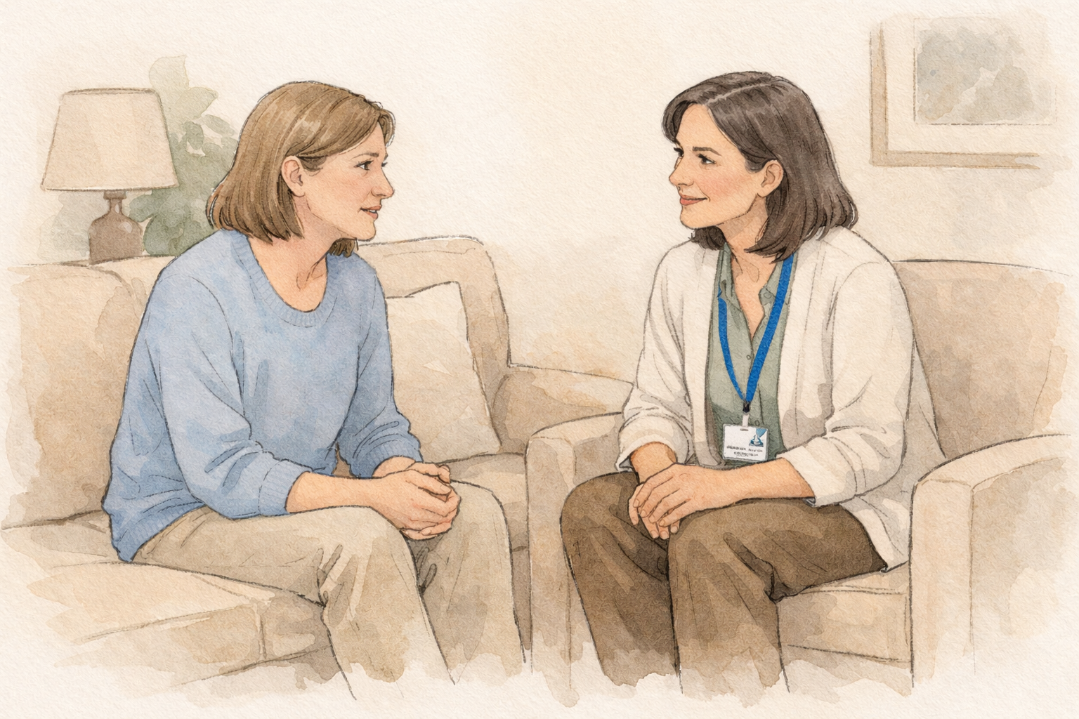 Illustration of adult child & dementia care specialist